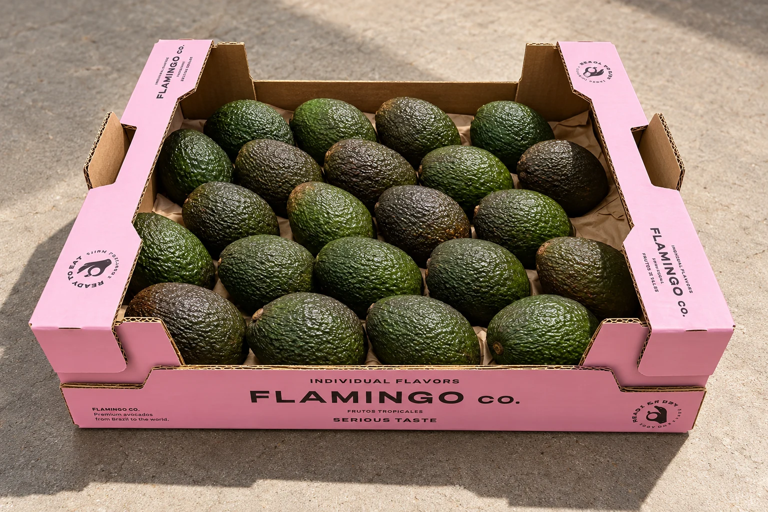Fresh avocados in Flamingo Co. packaging