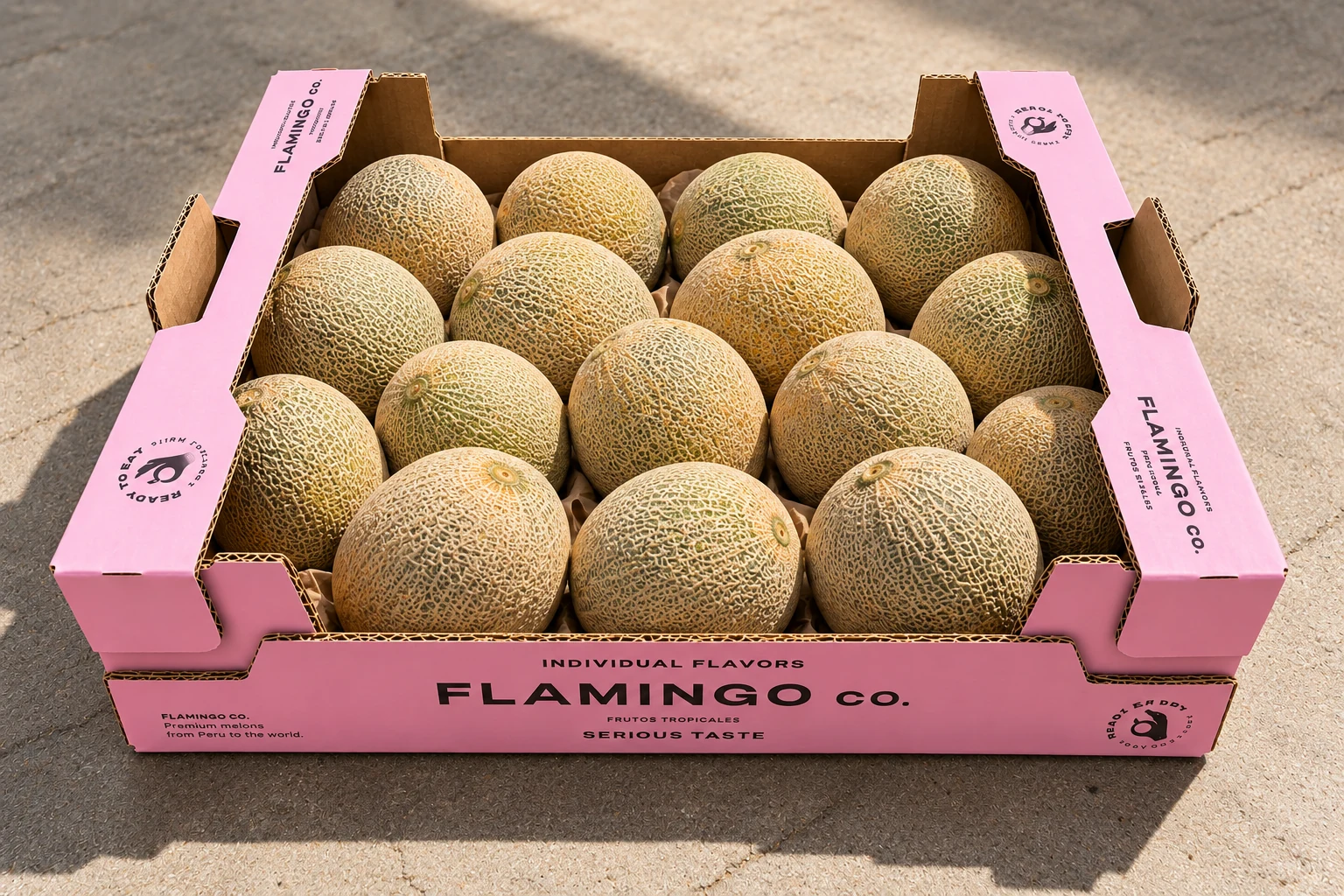Fresh melons in a Flamingo Co. box