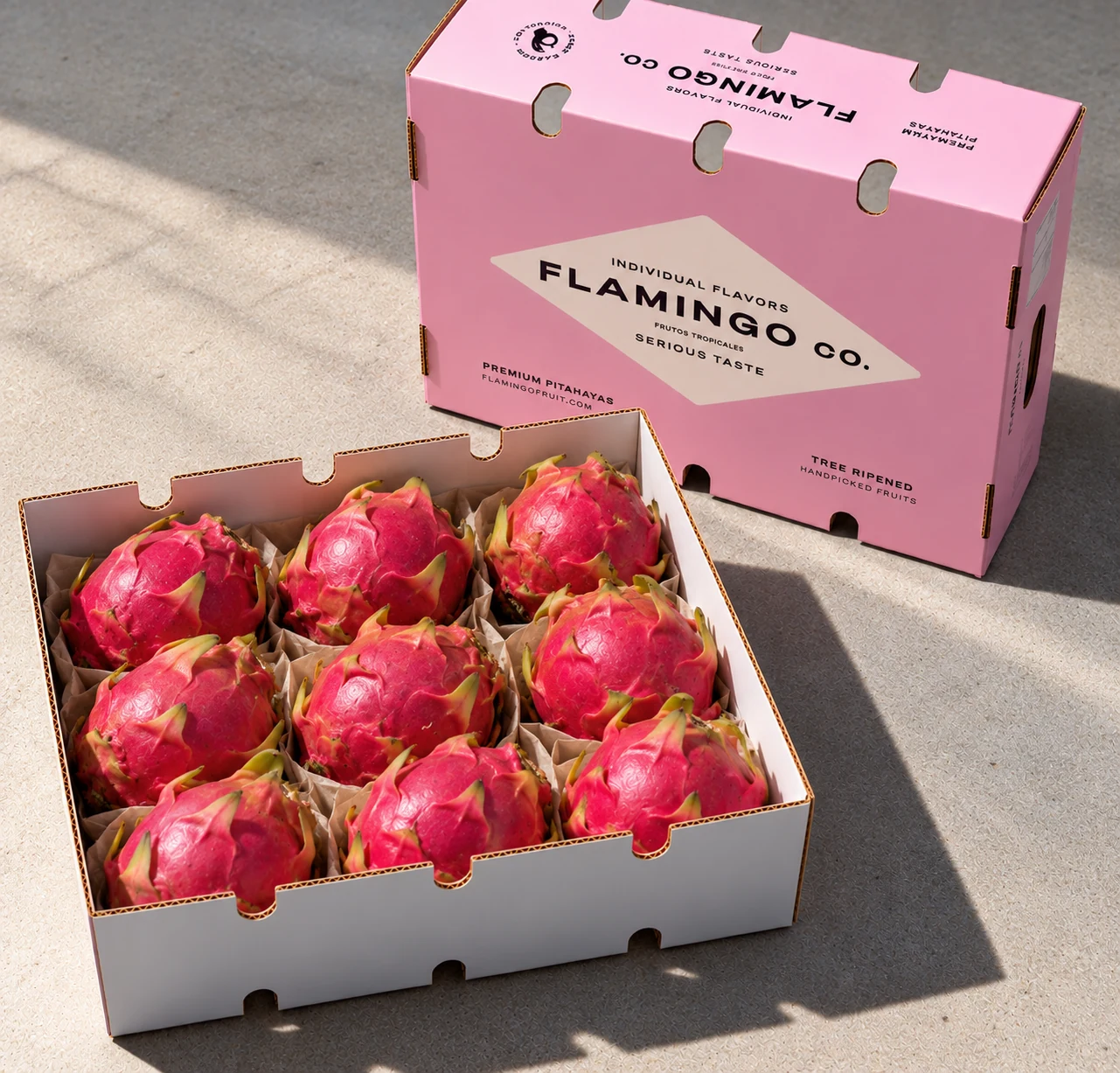 Red pitahaya in Flamingo Co. packaging